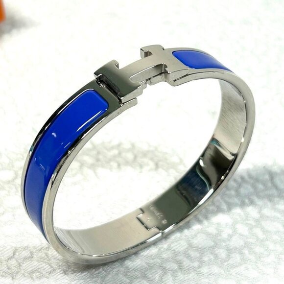 Authentic Hermes H Bracelet Clic Clac Bangle Blue Royal Silver - Picture 3 of 8